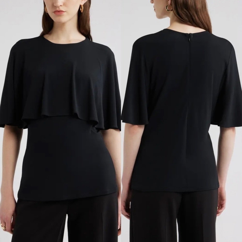 New Nordstrom Knit Capelet Top Black Blouse Fluttery Cape